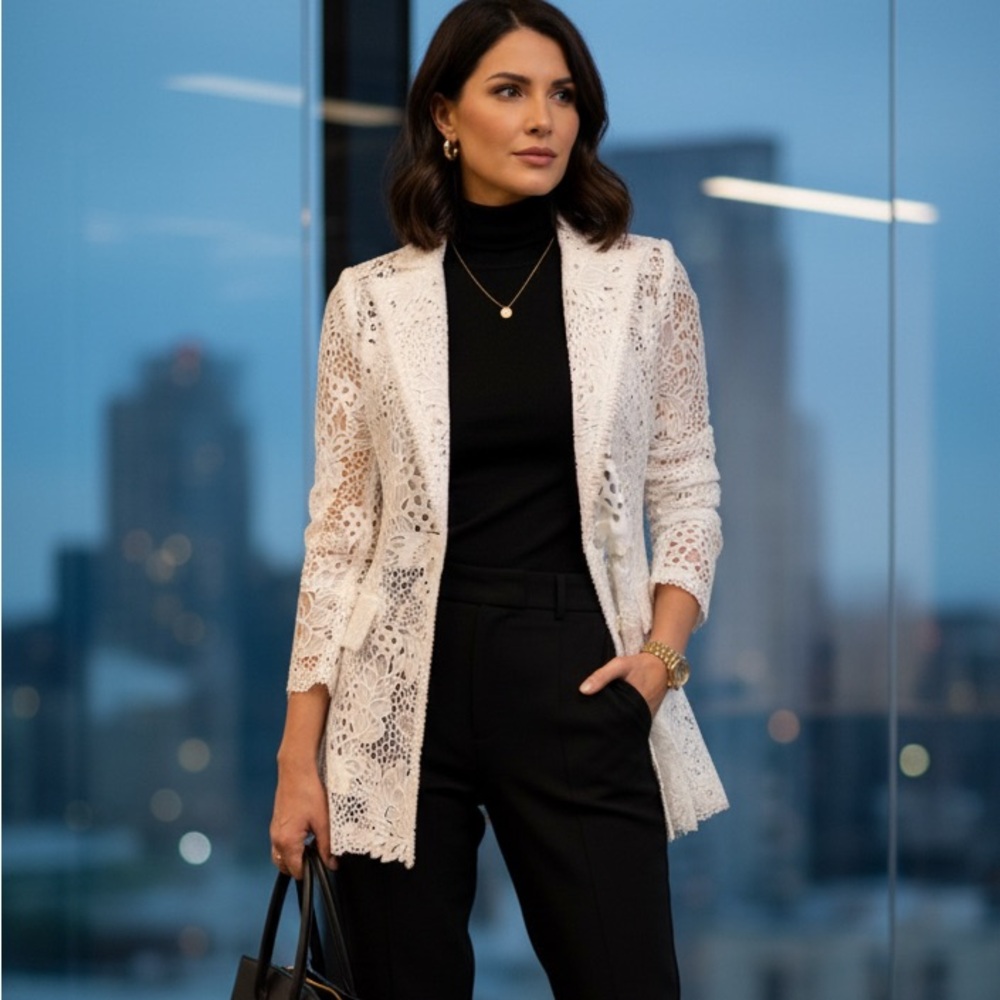 Elie Tahari vibrant pure white Blazer jacket formal bride Sleek Design